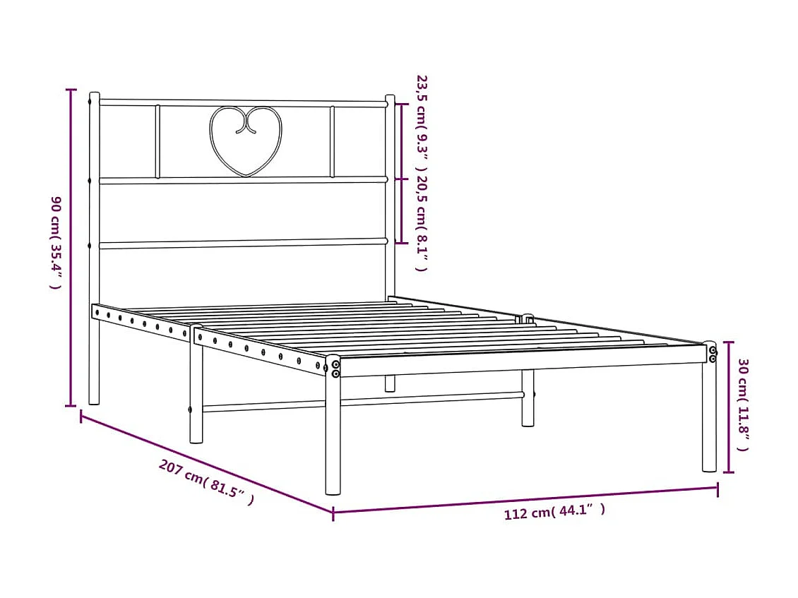 Cadre de lit métal sans matelas et tête de lit blanc 107x203 cm