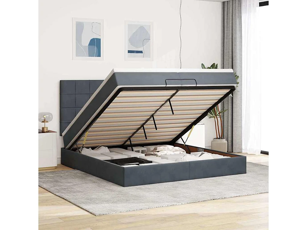Ottoman bed met matrassen 200x200cm fluweel donkergrijs