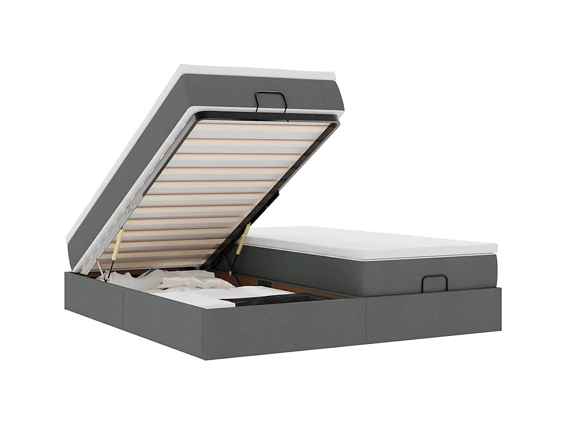 Cadre de lit ottoman avec matelas gris foncé 200x200cm tissu