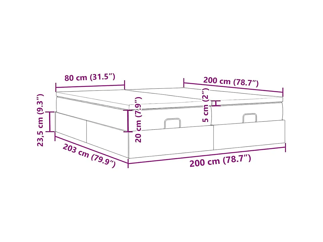 Cadre de lit ottoman avec matelas gris foncé 200x200cm tissu