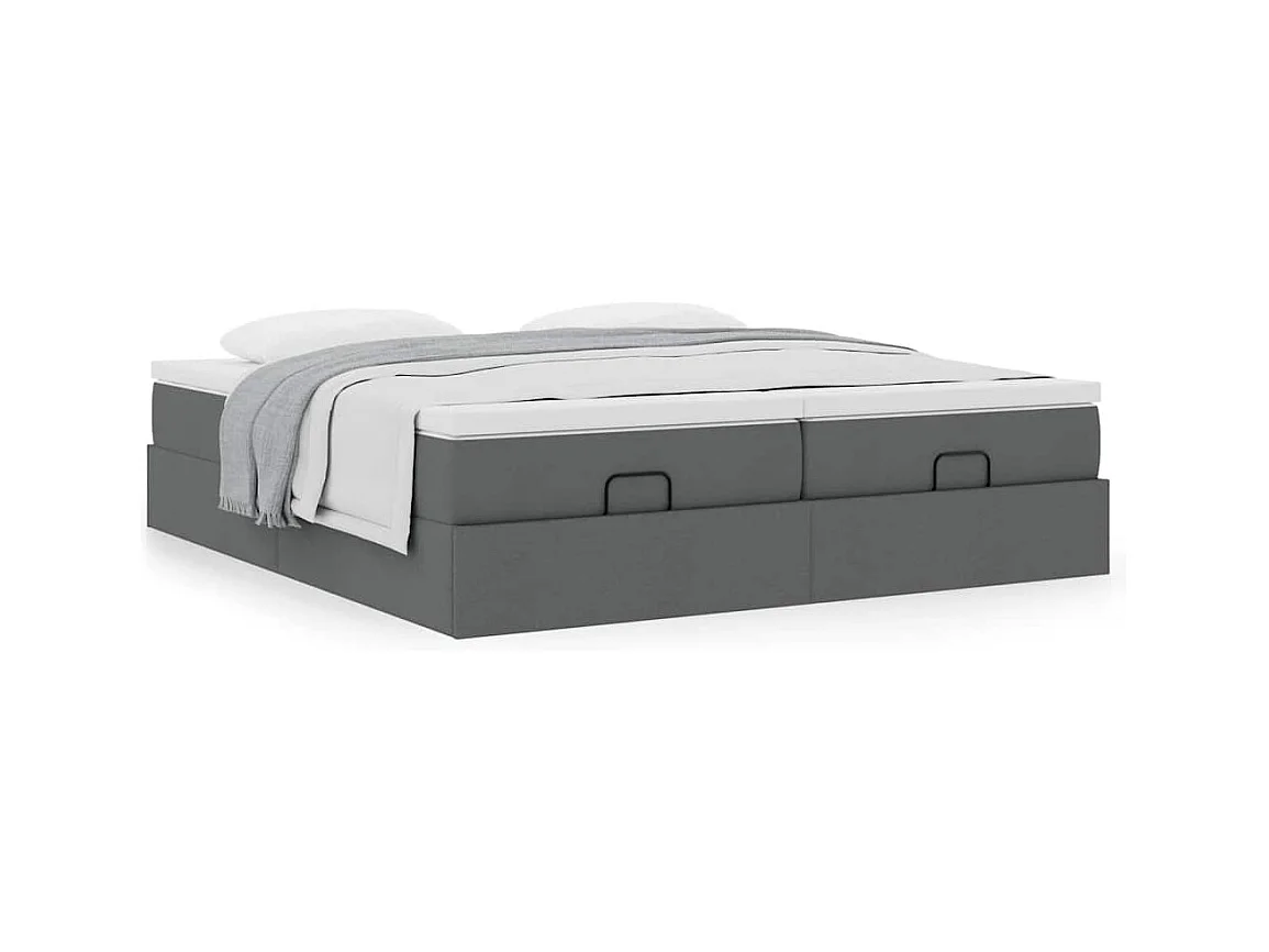 Cadre de lit ottoman avec matelas gris foncé 200x200cm tissu