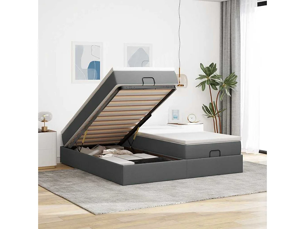 Ottoman bed met matrassen 200x200cm stof donkergrijs
