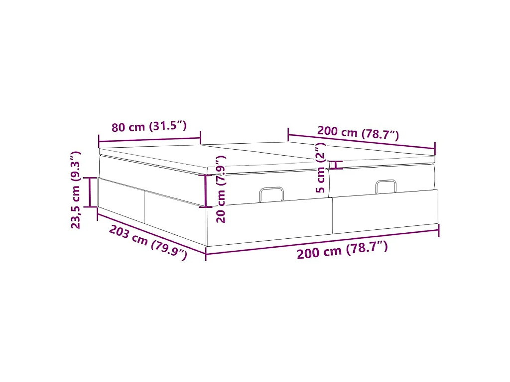 Struttura Letto Pouf con Materassi 200x200 cm in Tessuto