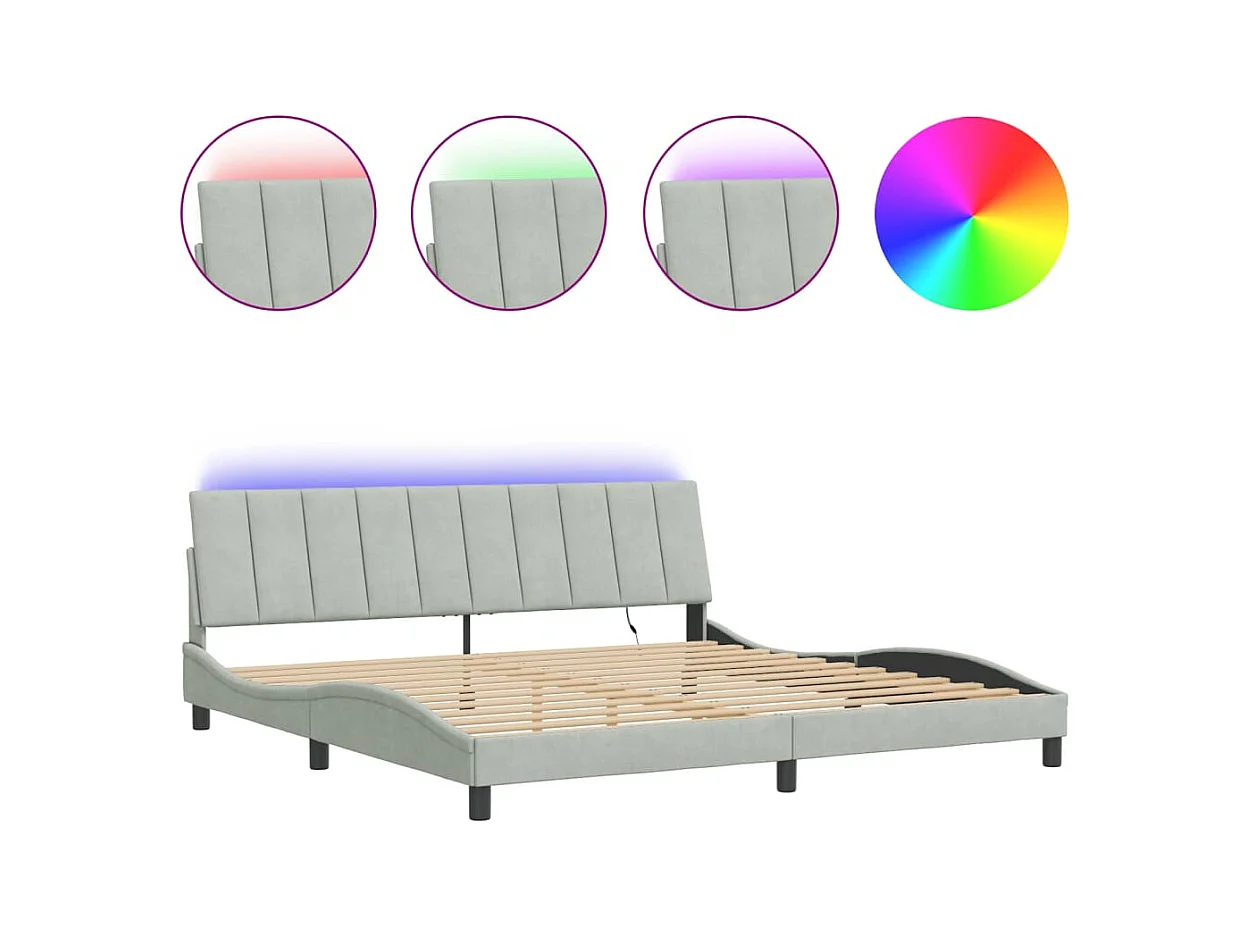 Bettgestell mit LED ohne Matratze "Hanko" Hellgrau 200x200 cm Samt