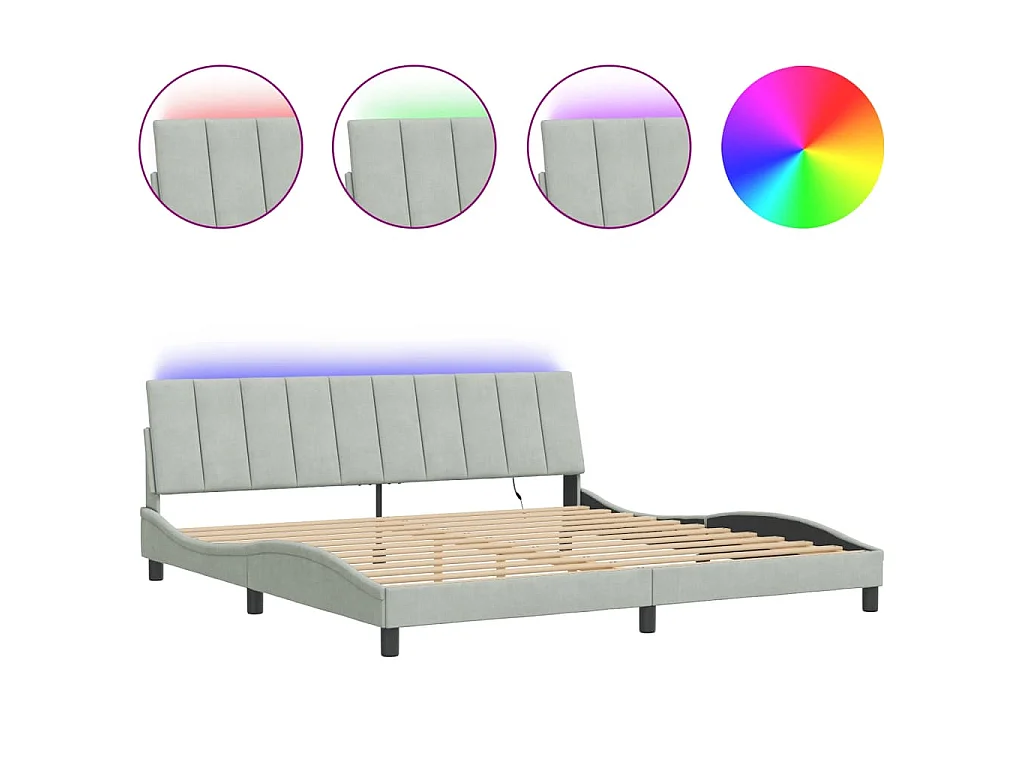 Estructura de cama con LED sin colchón Hanko terciopelo gris claro 200x200 cm