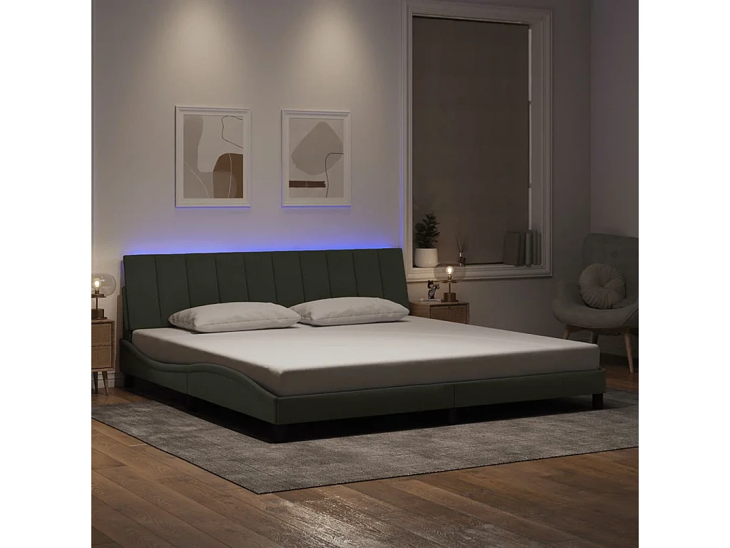 Estructura de cama con LED sin colchón Hanko terciopelo gris claro 200x200 cm