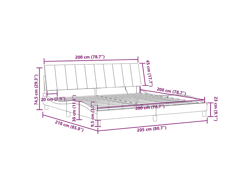Estructura de cama con LED sin colchón Hanko terciopelo gris claro 200x200 cm