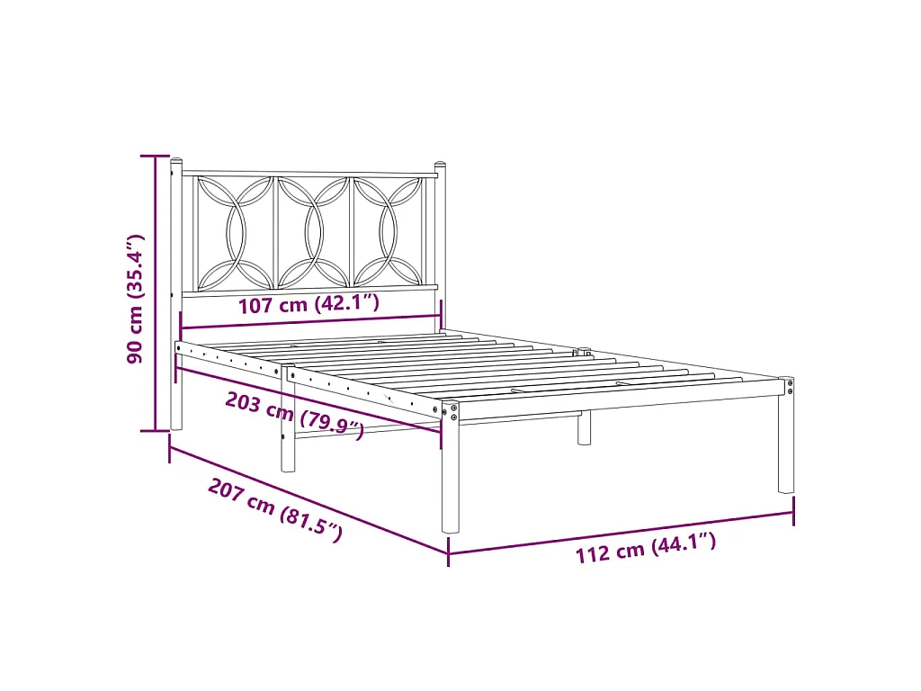 Bedframe met hoofdbord metaal wit 107x203 cm