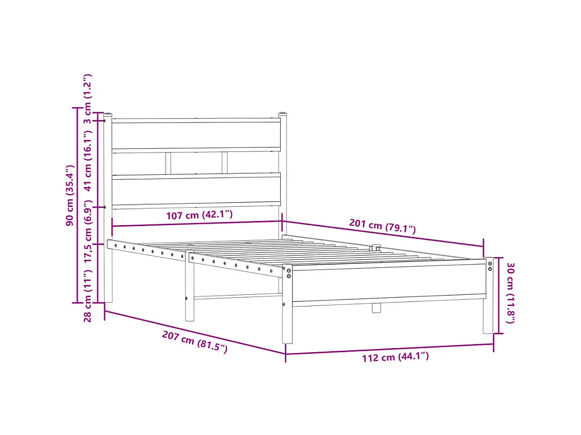 Cadre de lit sans matelas avec tête de lit 107x203 cm