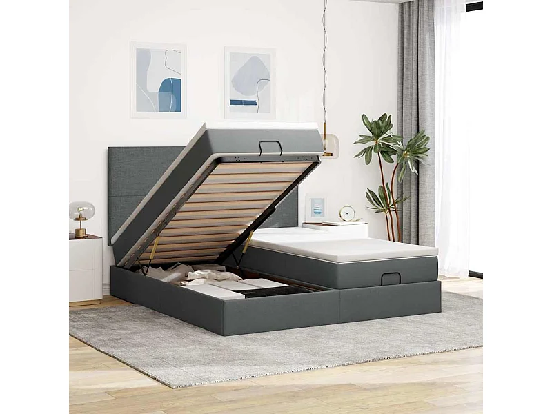 Estructura cama otomana colchones tela gris oscuro 200x200cm