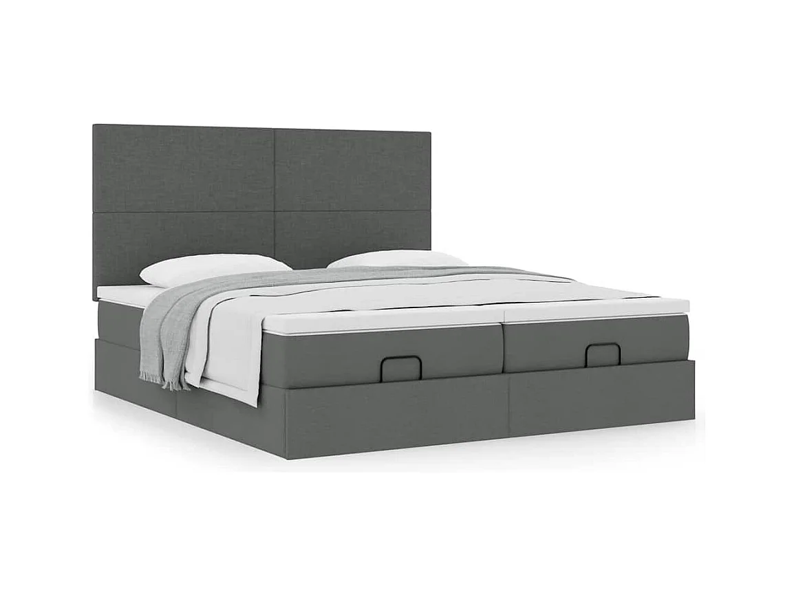Cadre de lit ottoman avec matelas gris foncé 200x200cm tissu