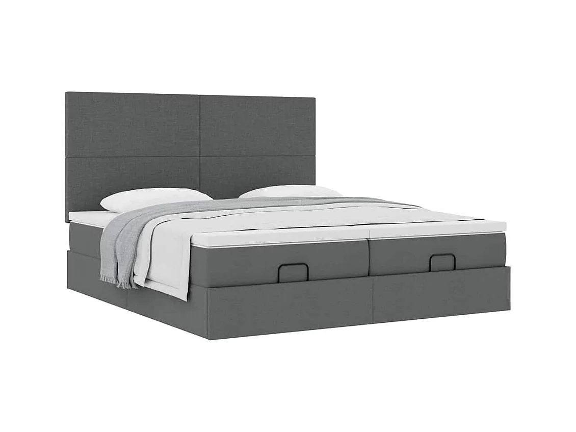 Cadre de lit ottoman avec matelas gris foncé 200x200cm tissu