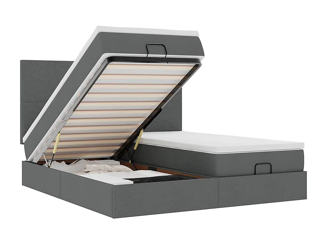 Estrutura de cama otomana com colchões tecido cinzento escuro