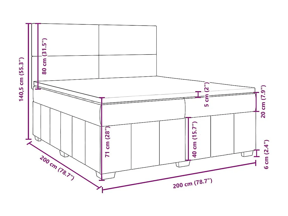 Boxspringbett mit Matratze Blau 200x200 cm Stoff