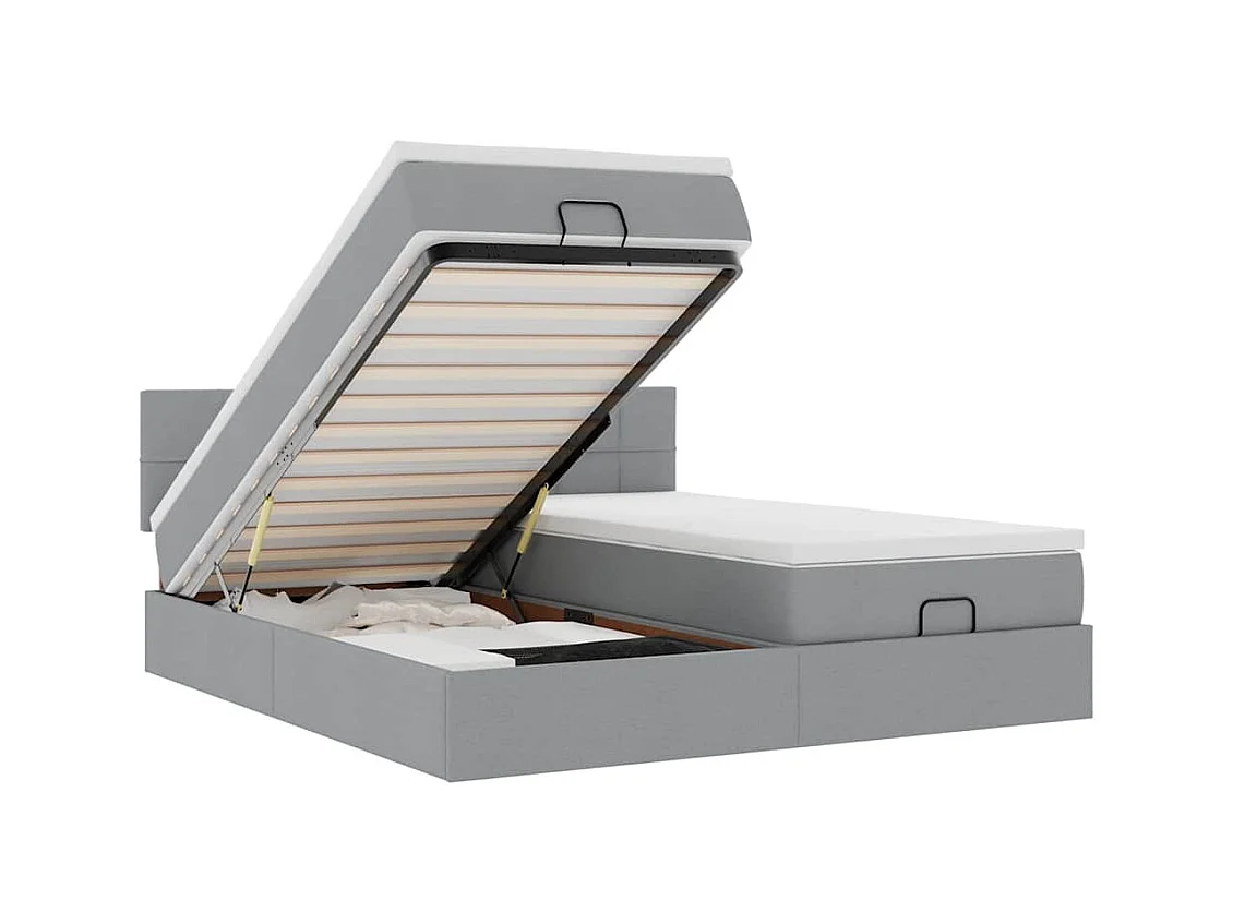 Cadre de lit ottoman et matelas gris clair 200x200cm tissu