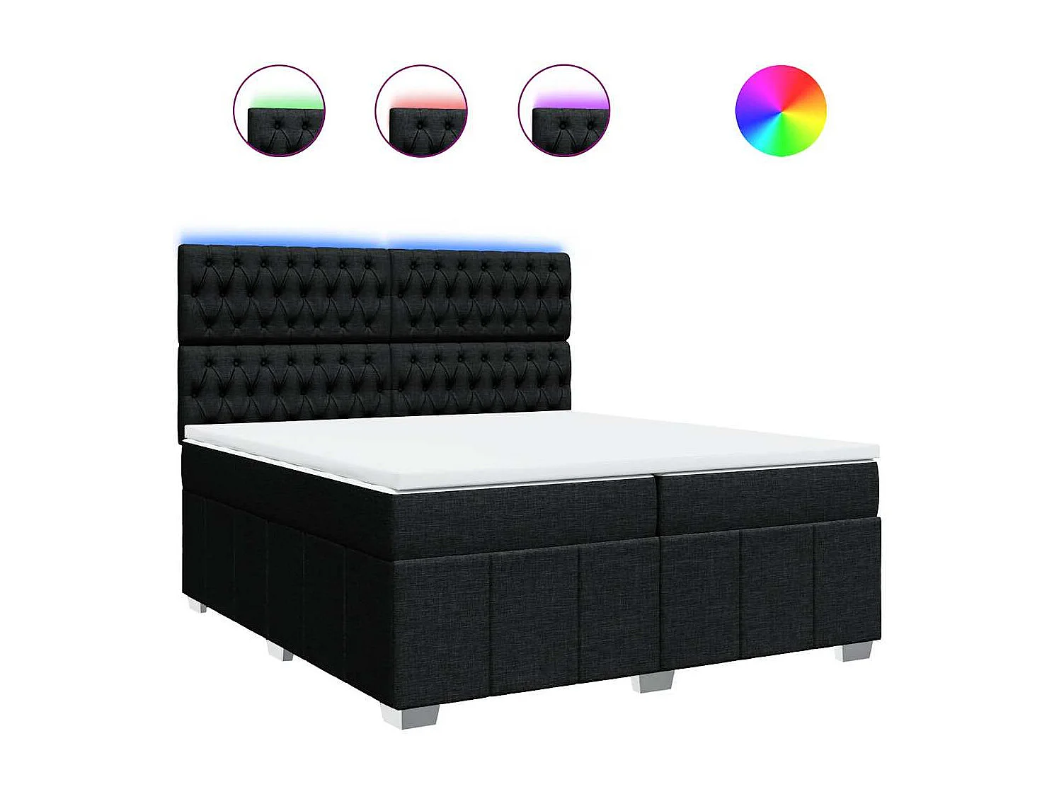 Cama box spring con colchón tela negro 200x200 cm