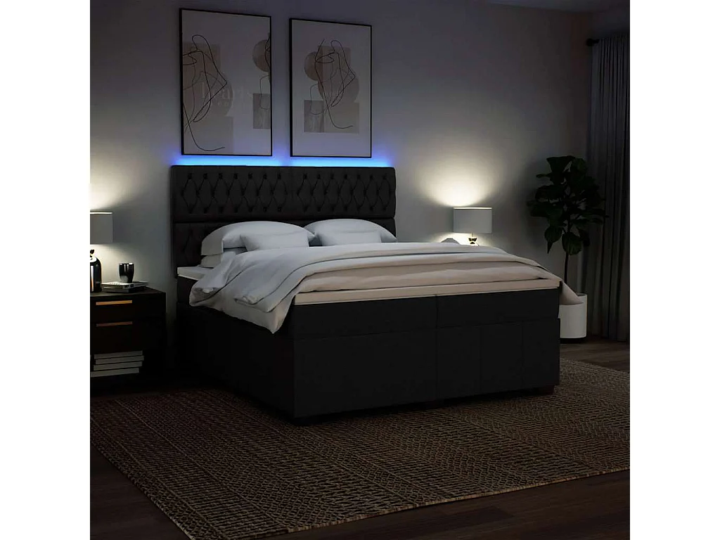Cama box spring con colchón tela negro 200x200 cm