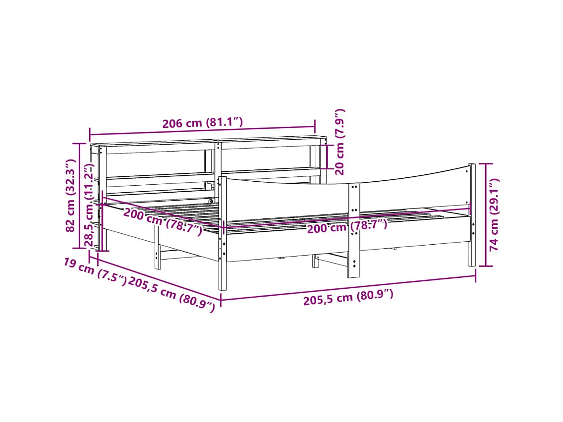 Cadre de lit avec tête de lit 200x200 cm Bois de pin massif