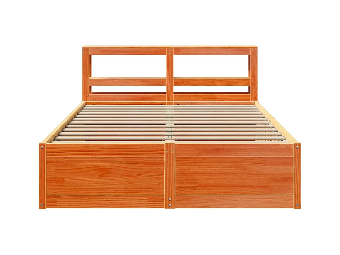 Estrutura cama c/ cabeceira 150x200cm pinho maciço castanho-mel