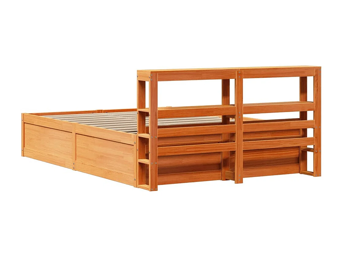 Estrutura cama c/ cabeceira 150x200cm pinho maciço castanho-mel