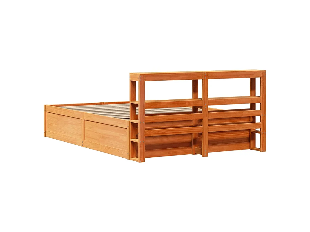Estrutura cama c/ cabeceira 150x200cm pinho maciço castanho-mel
