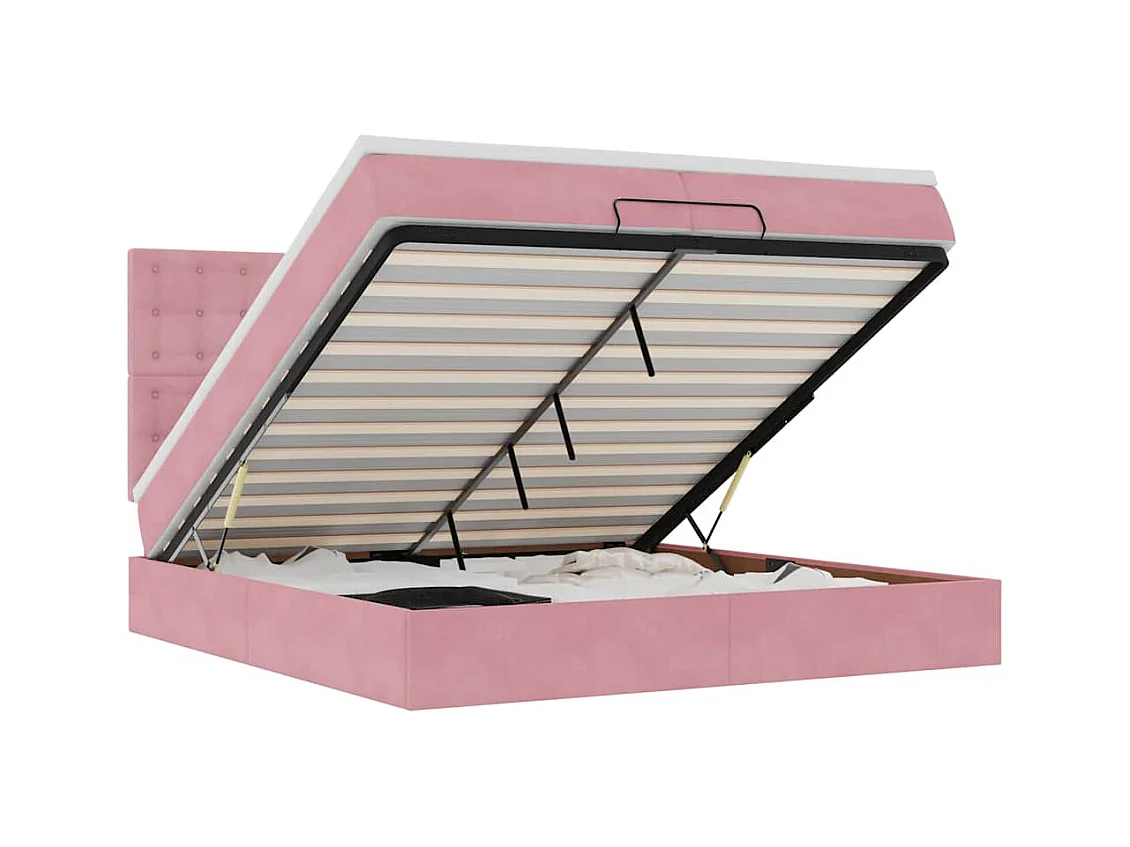 Cadre de lit ottoman avec matelas rose 200x200 cm velours