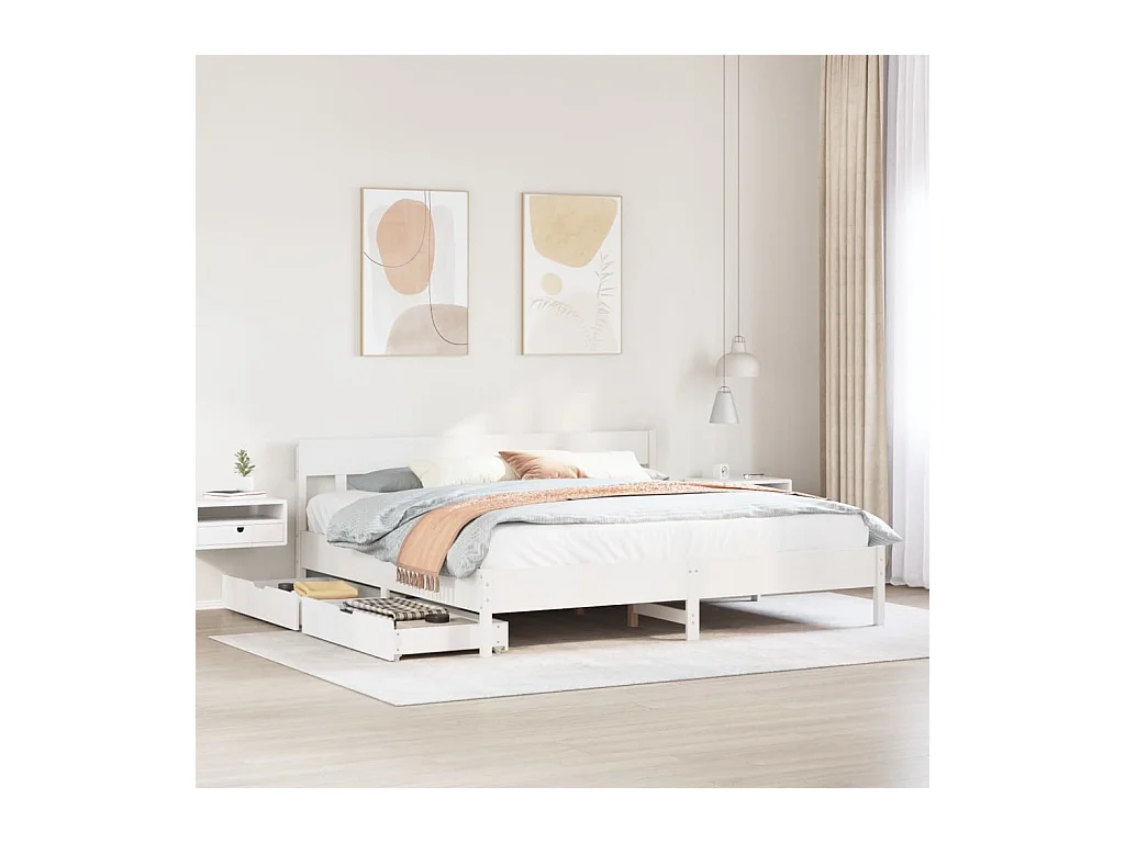 Cadre de lit sans matelas blanc 200x200 cm bois massif de pin