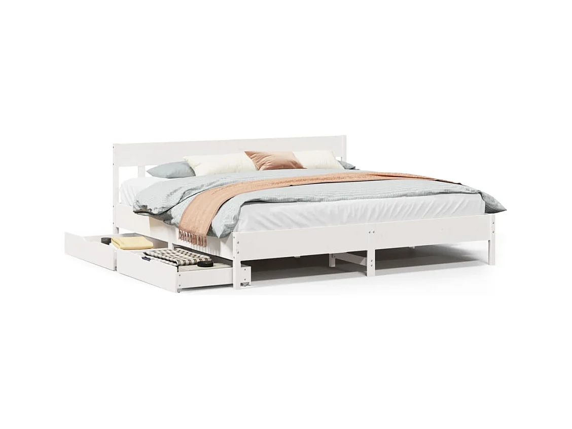 Cadre de lit sans matelas blanc 200x200 cm bois massif de pin