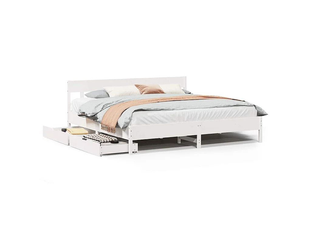 Cadre de lit sans matelas blanc 200x200 cm bois massif de pin