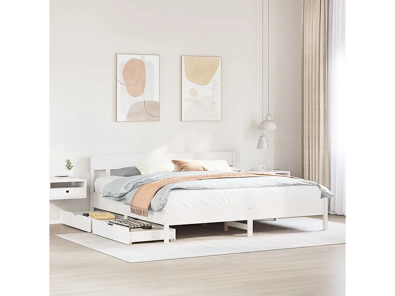 Cadre de lit sans matelas blanc 200x200 cm bois massif de pin
