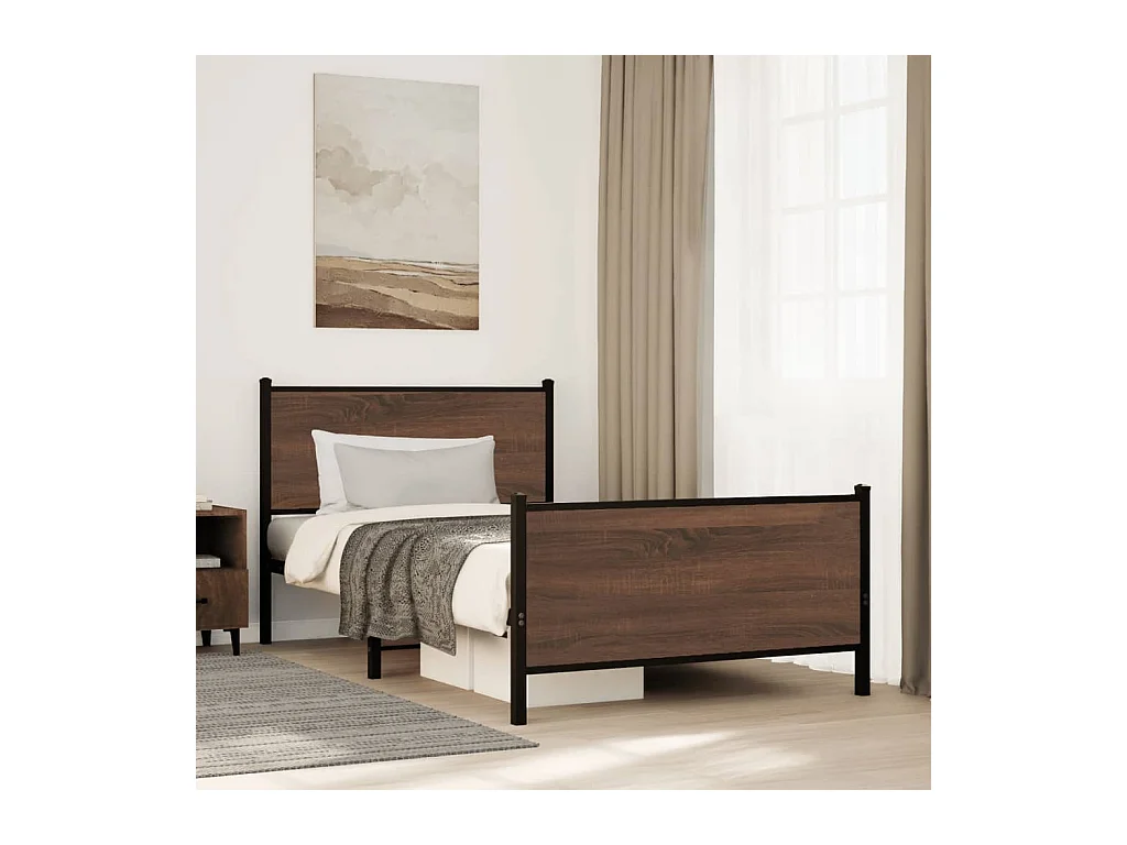 Cadre de lit en métal sans matelas chêne marron 107x203 cm