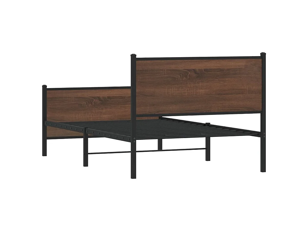 Estrutura de cama sem colchão 107x203cm metal carvalho castanho