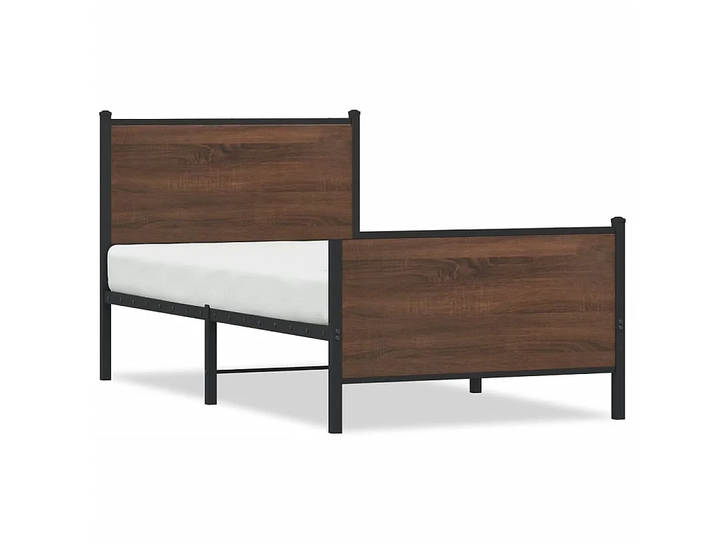 Estrutura de cama sem colchão 107x203cm metal carvalho castanho