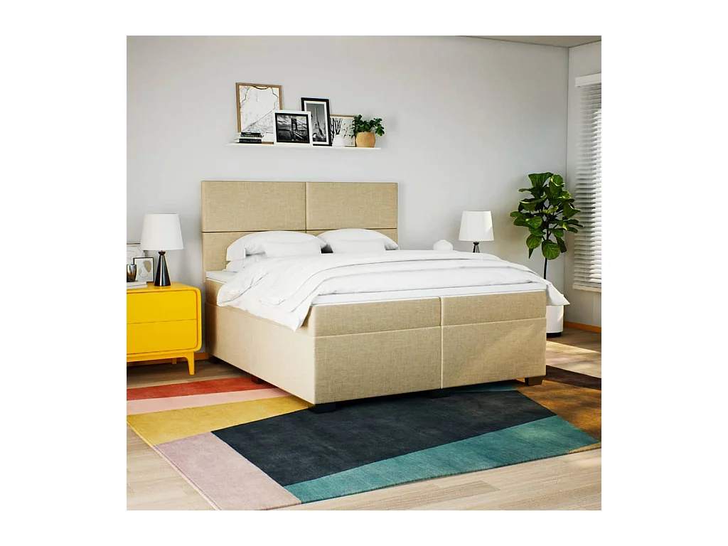 Sommier à lattes de lit avec matelas Crème 200x200 cm Tissu
