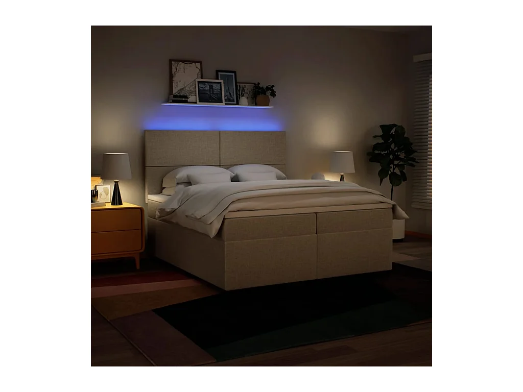 Sommier à lattes de lit avec matelas Crème 200x200 cm Tissu