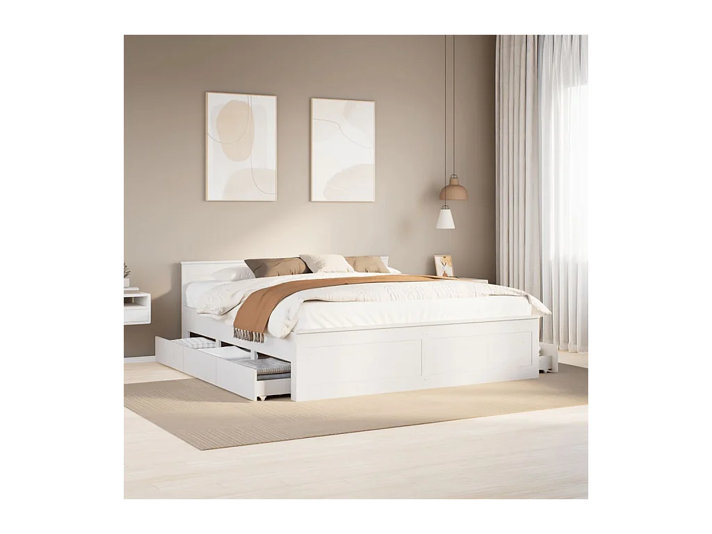 Cadre de lit sans matelas avec tête de lit 200x200 cm bois pin
