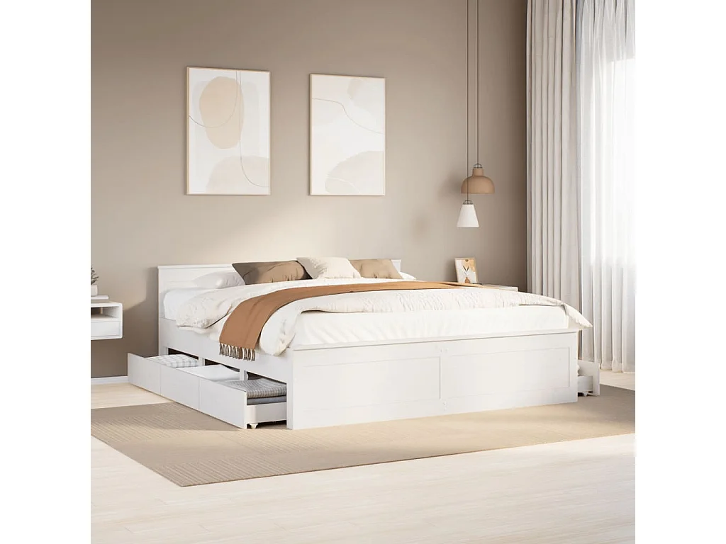 Giroletto senza Materasso con Testiera Bianco 200x200 cm Pino