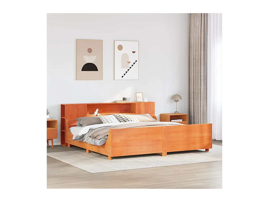 Cadre de lit sans matelas cire marron 200x200cm bois pin massif