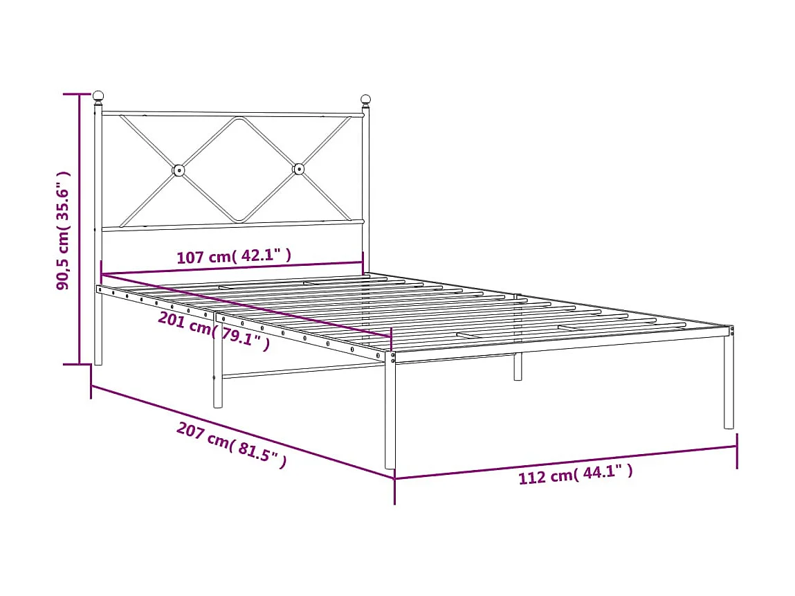 Estructura cama sin colchón con cabecero metal negro 107x203 cm