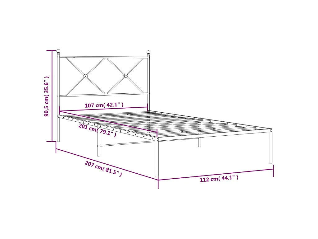 Giroletto con Testiera in Metallo Nero 107x203 cm