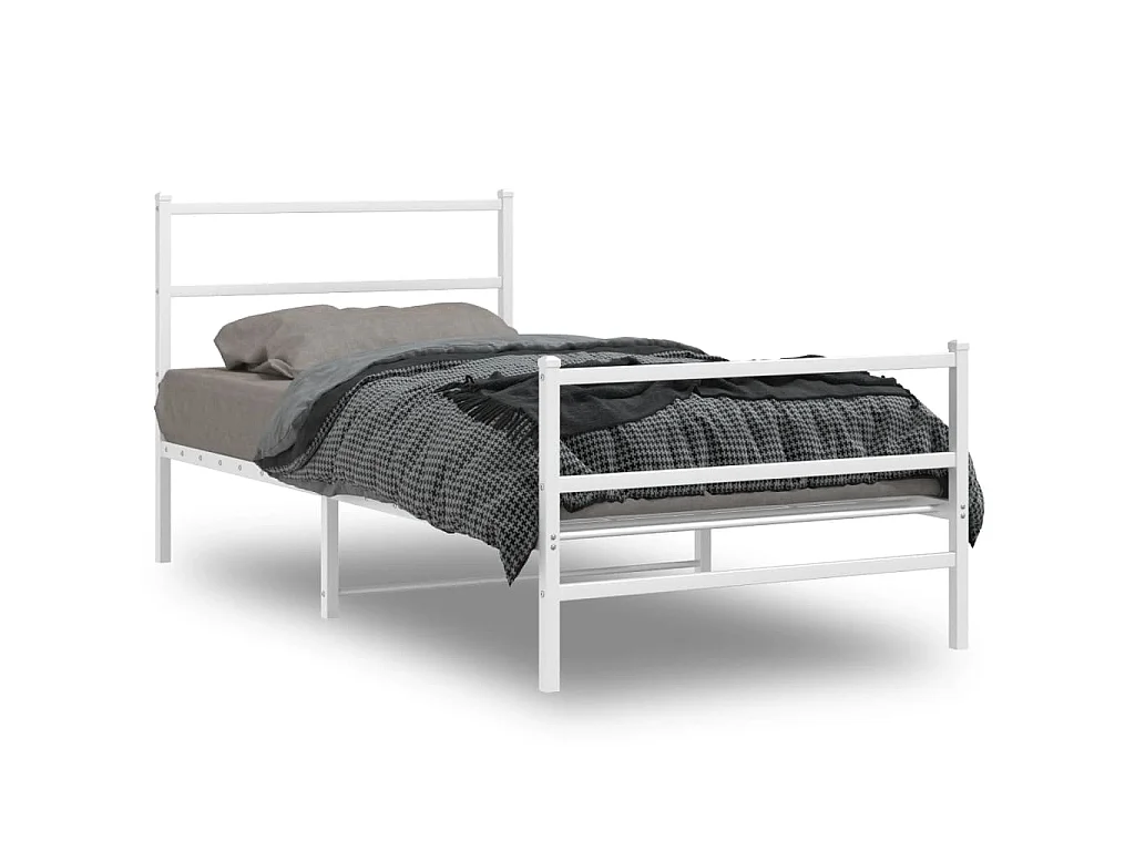 Cadre de lit métal sans matelas et pied de lit blanc 107x203 cm