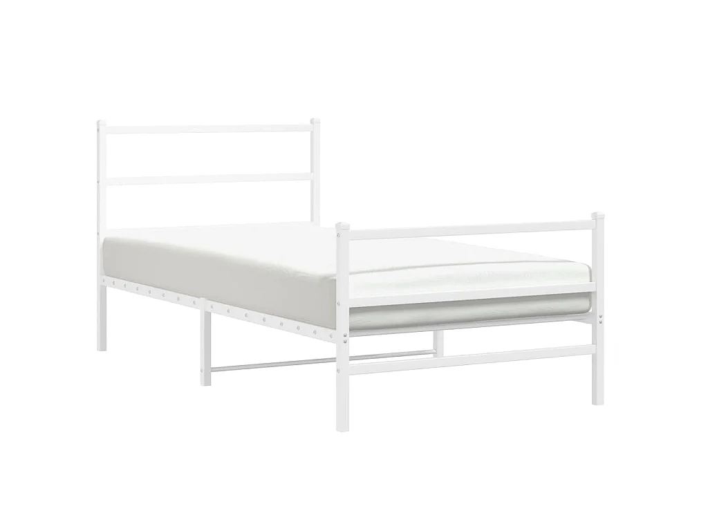 Cadre de lit métal sans matelas et pied de lit blanc 107x203 cm