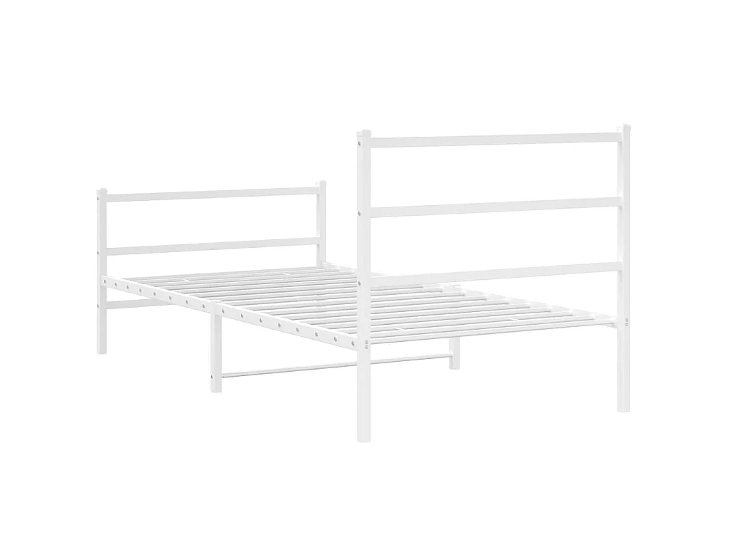 Cadre de lit métal sans matelas et pied de lit blanc 107x203 cm