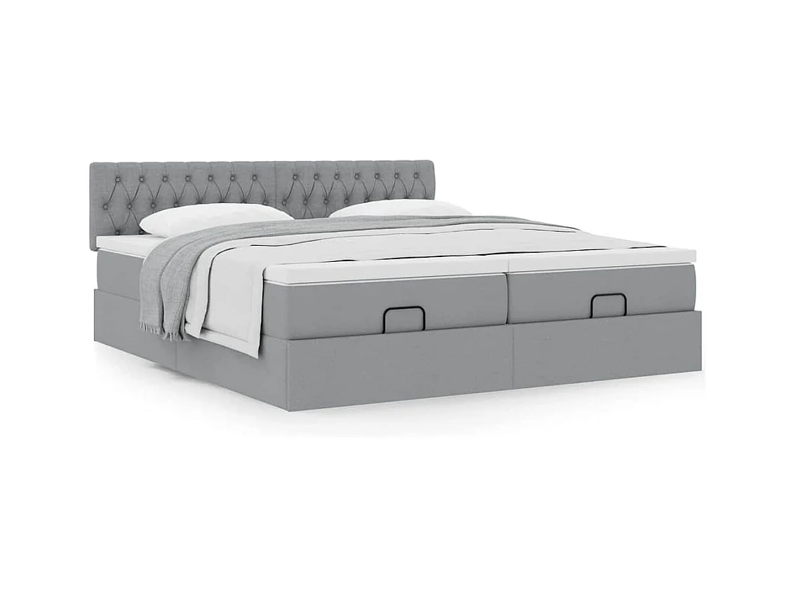 Cadre de lit ottoman et matelas gris clair 200x200cm tissu