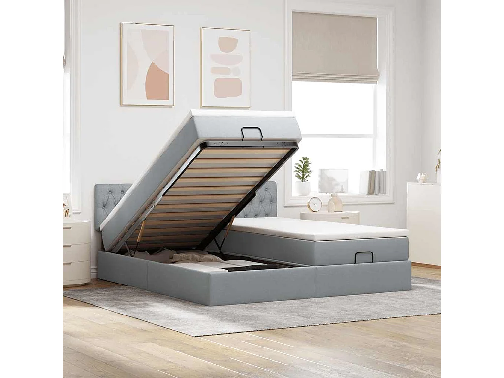 Ottoman-Bett mit Matratzen Hellgrau 200x200 cm Stoff