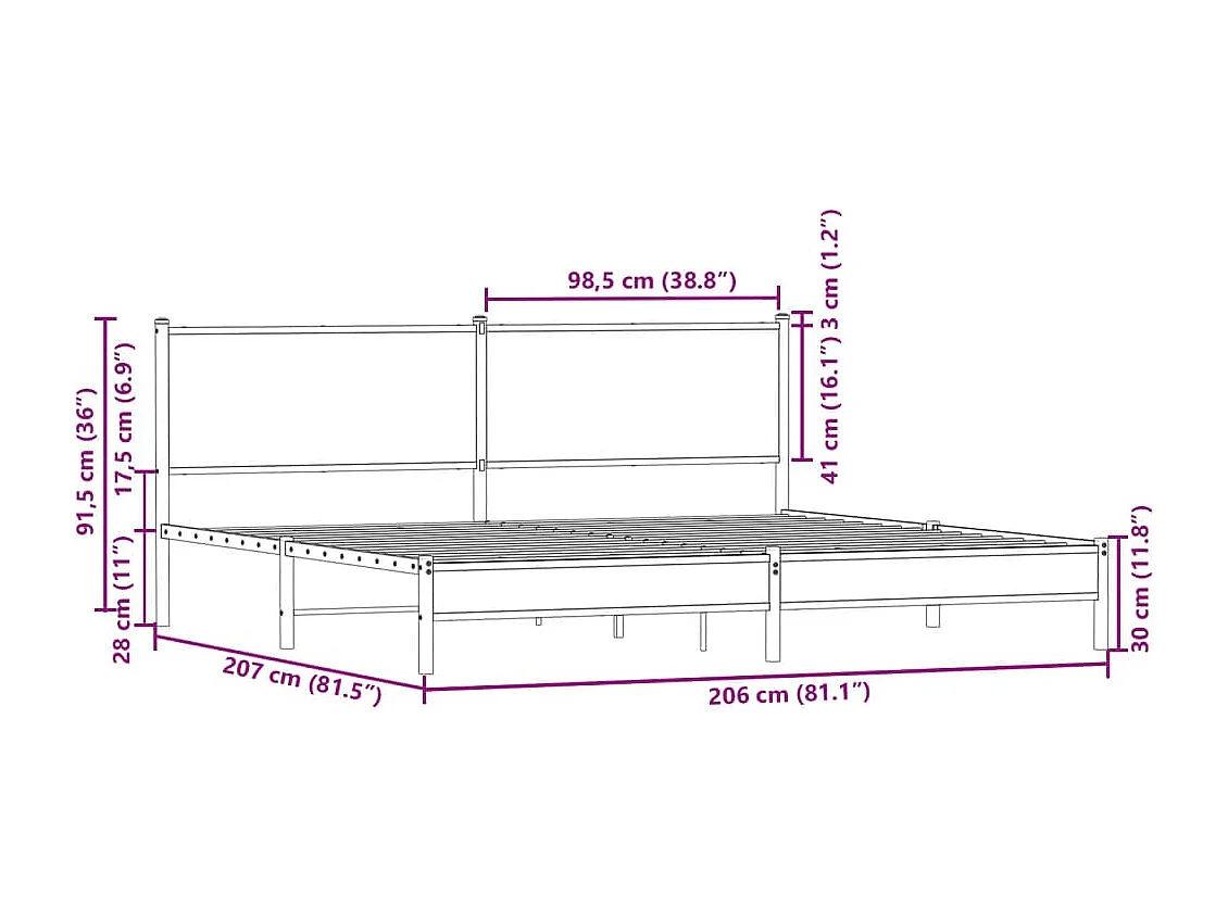 Cadre de lit en métal sans matelas chêne marron 200x200 cm