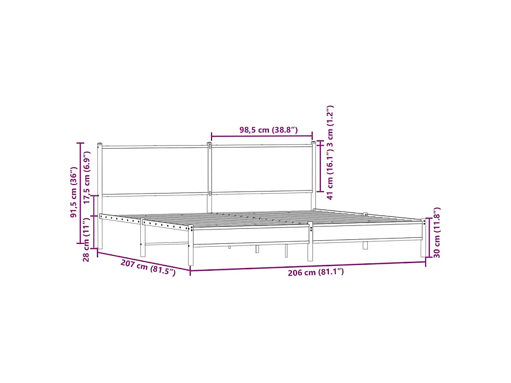 Estructura de cama sin colchón metal roble marrón 200x200 cm