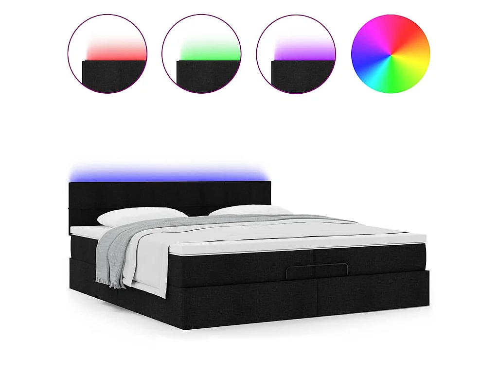 Struttura Letto Pouf con Materassi Nero 200x200 cm in Tessuto