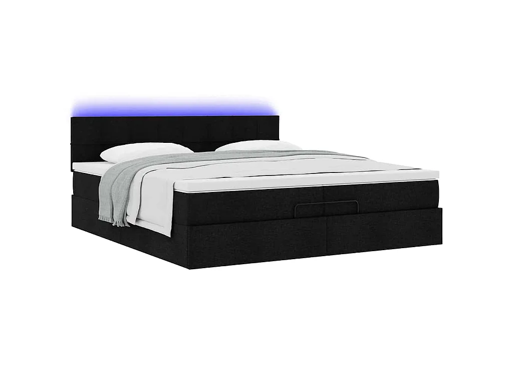 Struttura Letto Pouf con Materassi Nero 200x200 cm in Tessuto