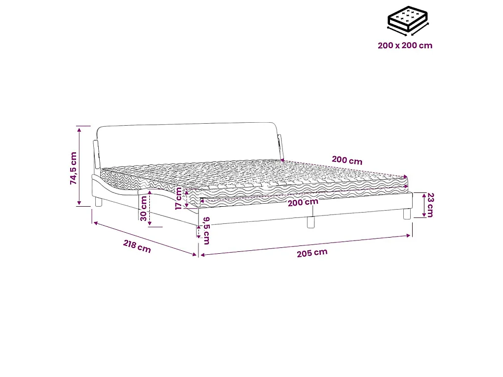 Lit avec matelas Dover cappuccino 200x200 cm similicuir
